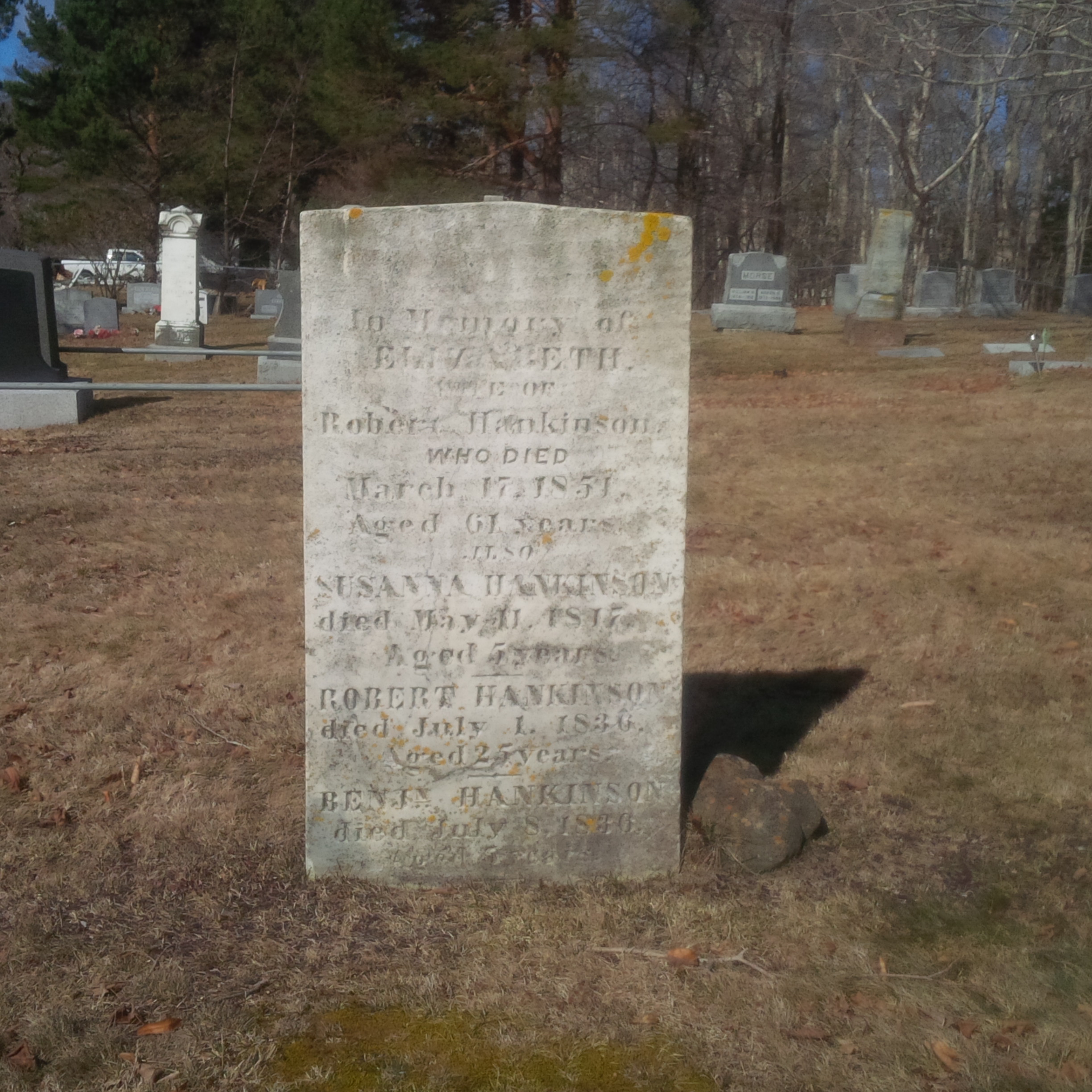 Robert HANKINSON's family tombstone.